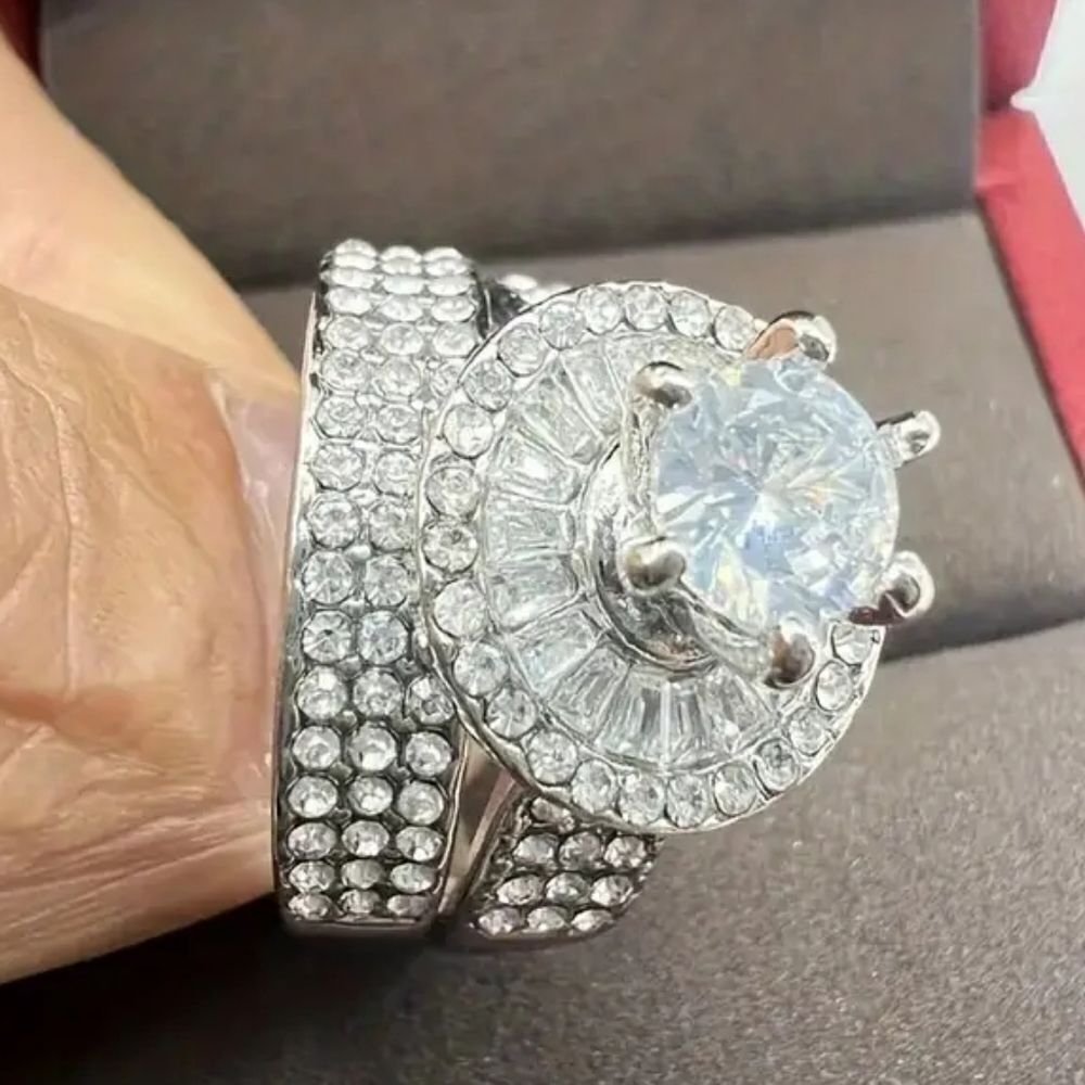 Luxury Zircon diamond Wedding ring set sz 10
